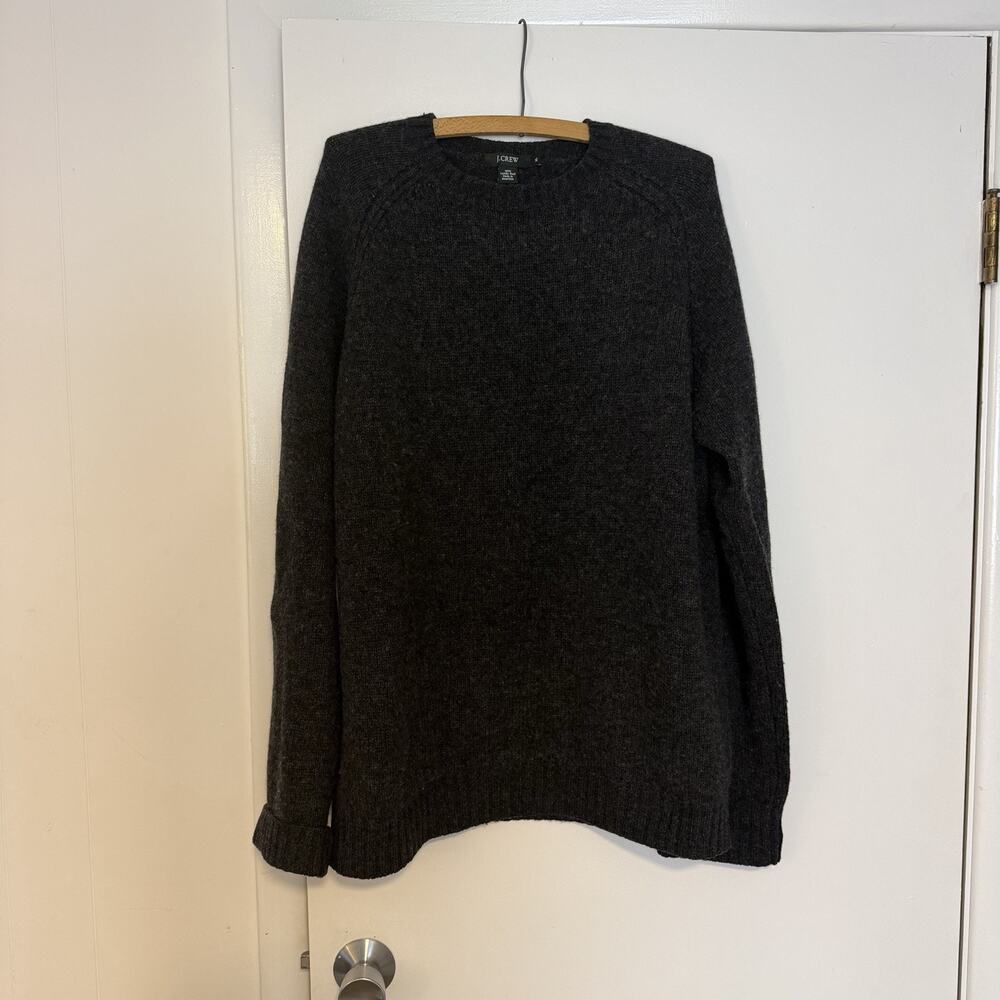 J.Crew Mens XL Charcoal Gray 100% Lambswool Crewneck Raglan Sweater 65052